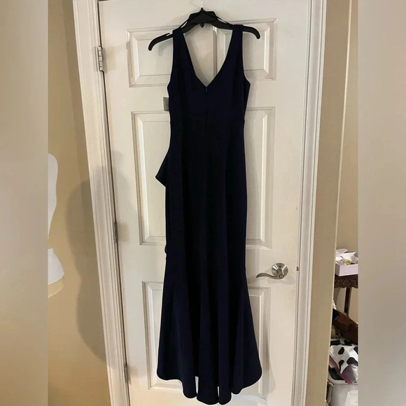 Betsy Adam Ruffled High Liw Mermaid Dress-Navy Blue, Size 4-Elegant, Stunning - Picture 4 of 13